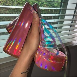 Yoki Iridescent Pink Platform Sandals with Clear Strap